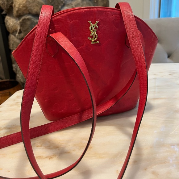 YSL Yves Saint Laurent Vintage Red Leather Arabesque hand bag! Very Rare - Picture 9 of 11